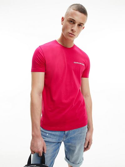 Calvin Klein Ruhák HU761709 | Calvin Klein Slim Organic Cotton Logo Férfi Póló Rózsaszín